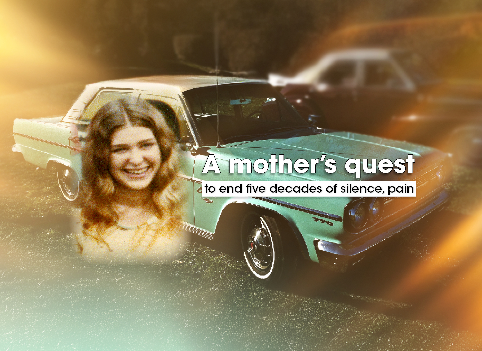 image of bunny smiling superimposed onto background of light blue/green car