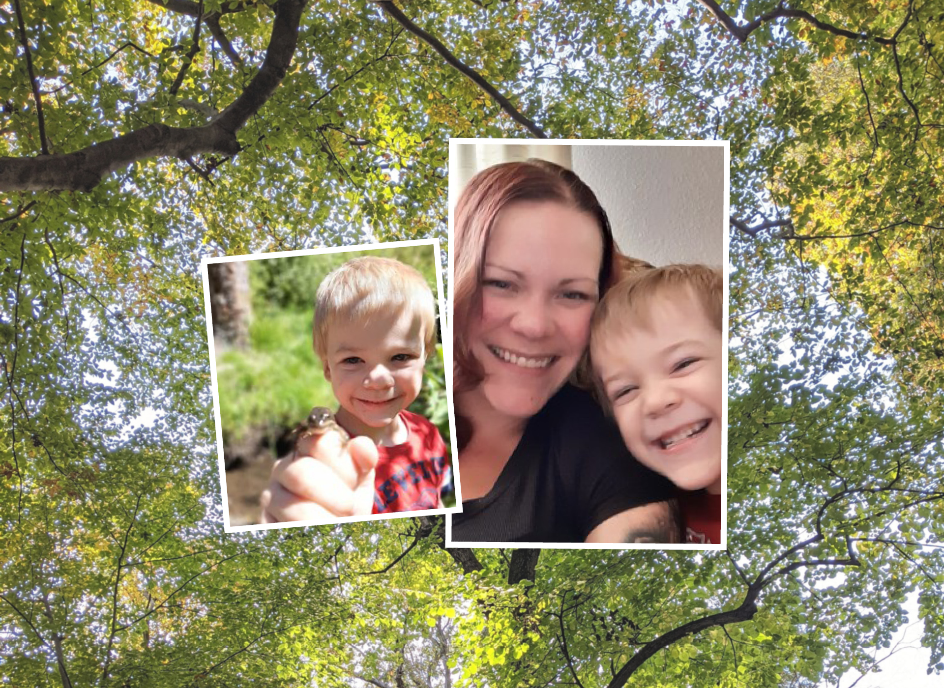 photos of michael and his mom with green leafy trees in background