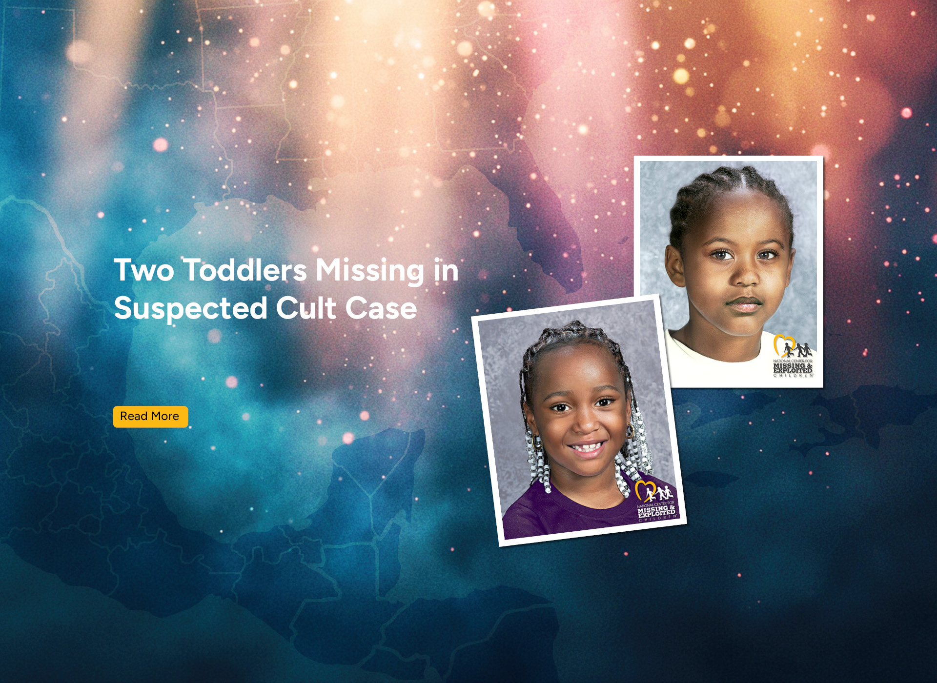 two age progessions of five year olds against a blue and pink background